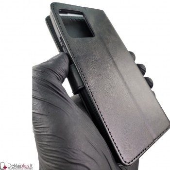 Dirbtinos odos dėklas su skyreliais - juodas (Motorola Moto G72) Dirbtinos odos dėklas su skyreliais - juodas (Motorola Moto G72)